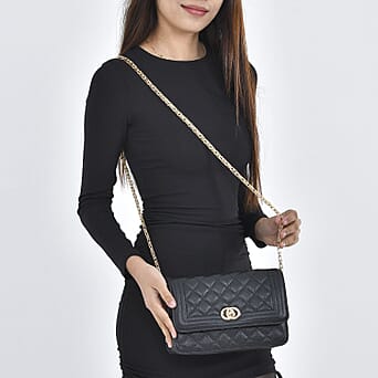 https://tjcuk.sirv.com/Products/72/1/7214707/Genuine-Leather-Diamond-Patterned-Shoulder-Bag-with-Chain-Strap-Size-2_7214707_1.jpg?w=342&h=342