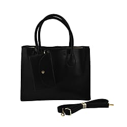 Polyurethane Plain Tote Bag - Black