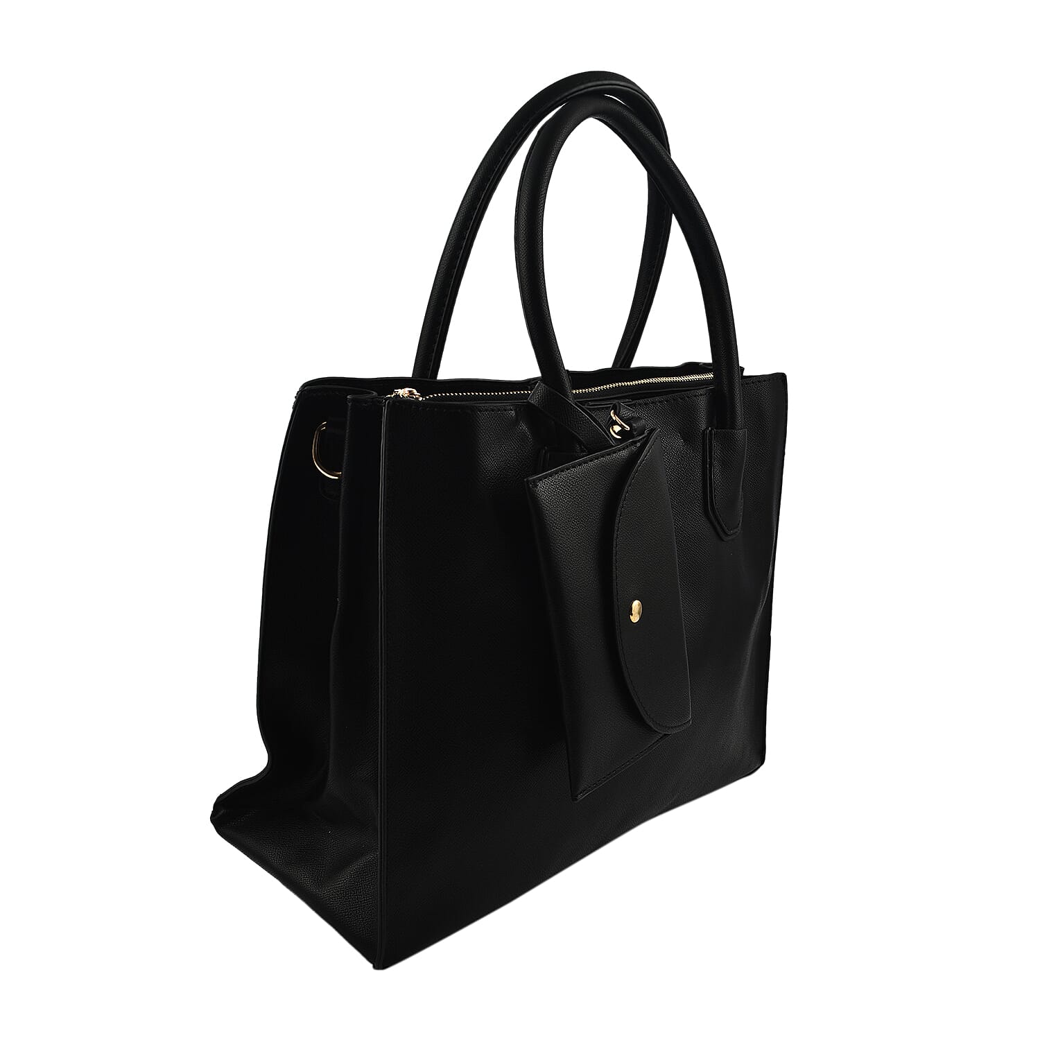 Polyurethane Plain Tote Bag - Black