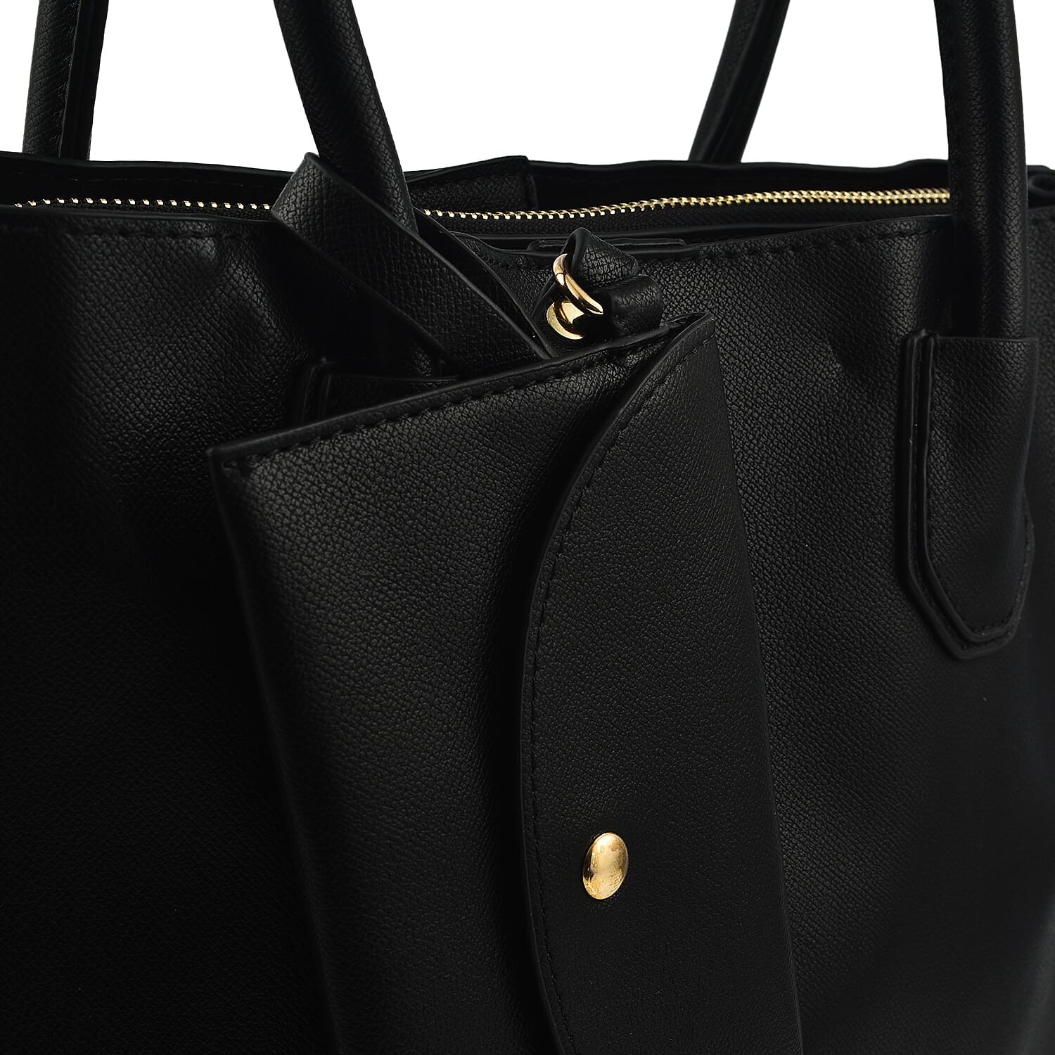 Polyurethane Plain Tote Bag - Black