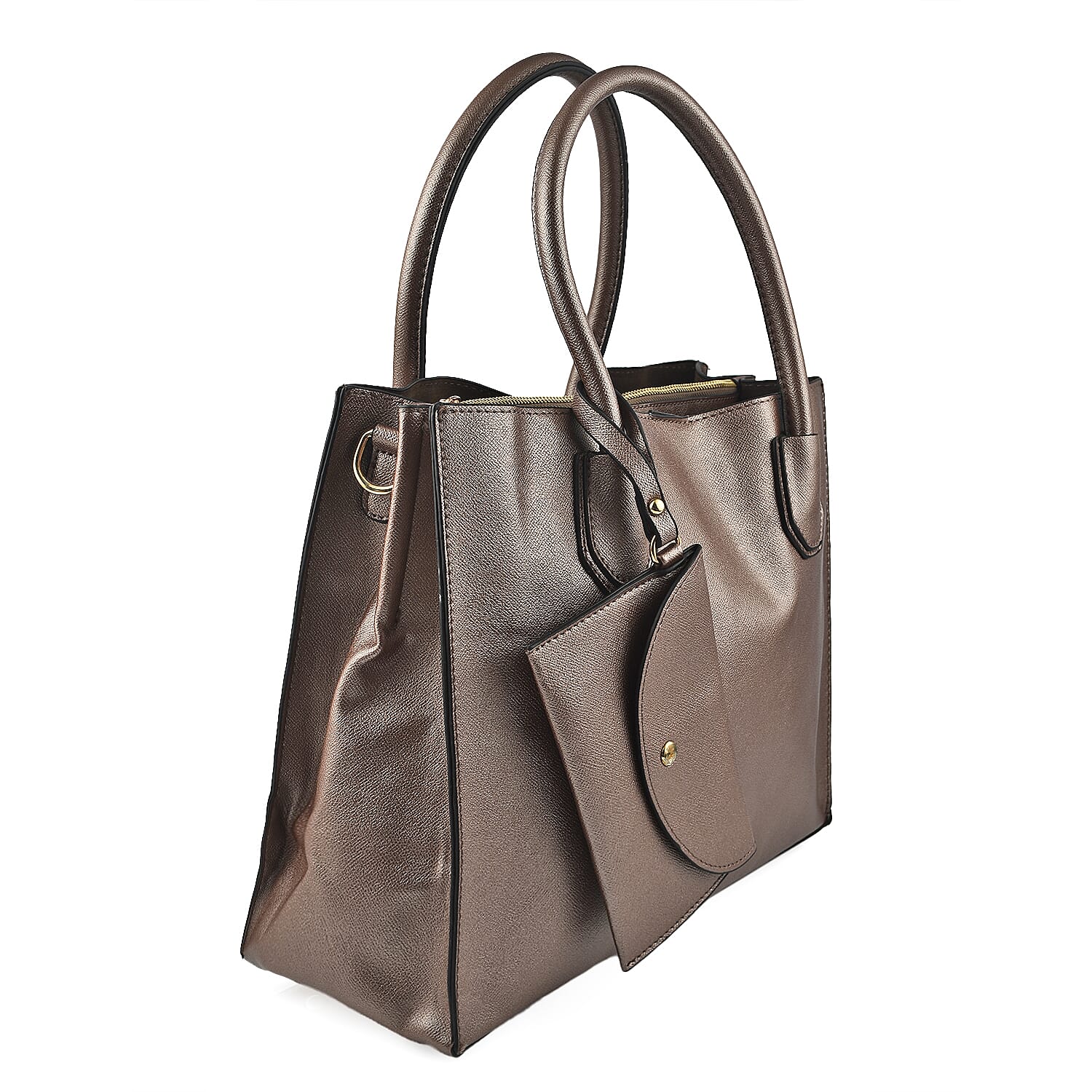 Faux Leather Tote Bag with Wristlet Wallet - Bronze