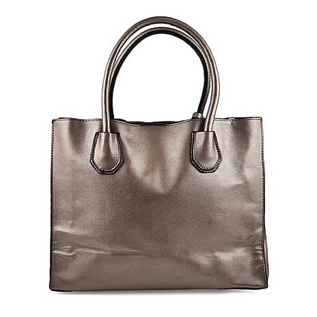 Faux Leather Tote Bag with Wristlet Wallet - Bronze