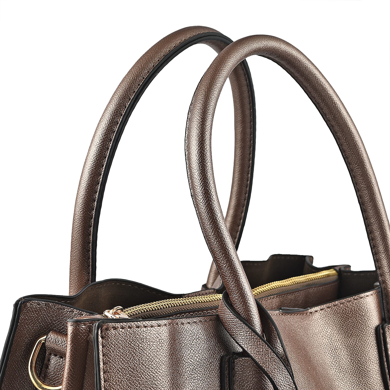 Faux Leather Tote Bag with Wristlet Wallet - Bronze