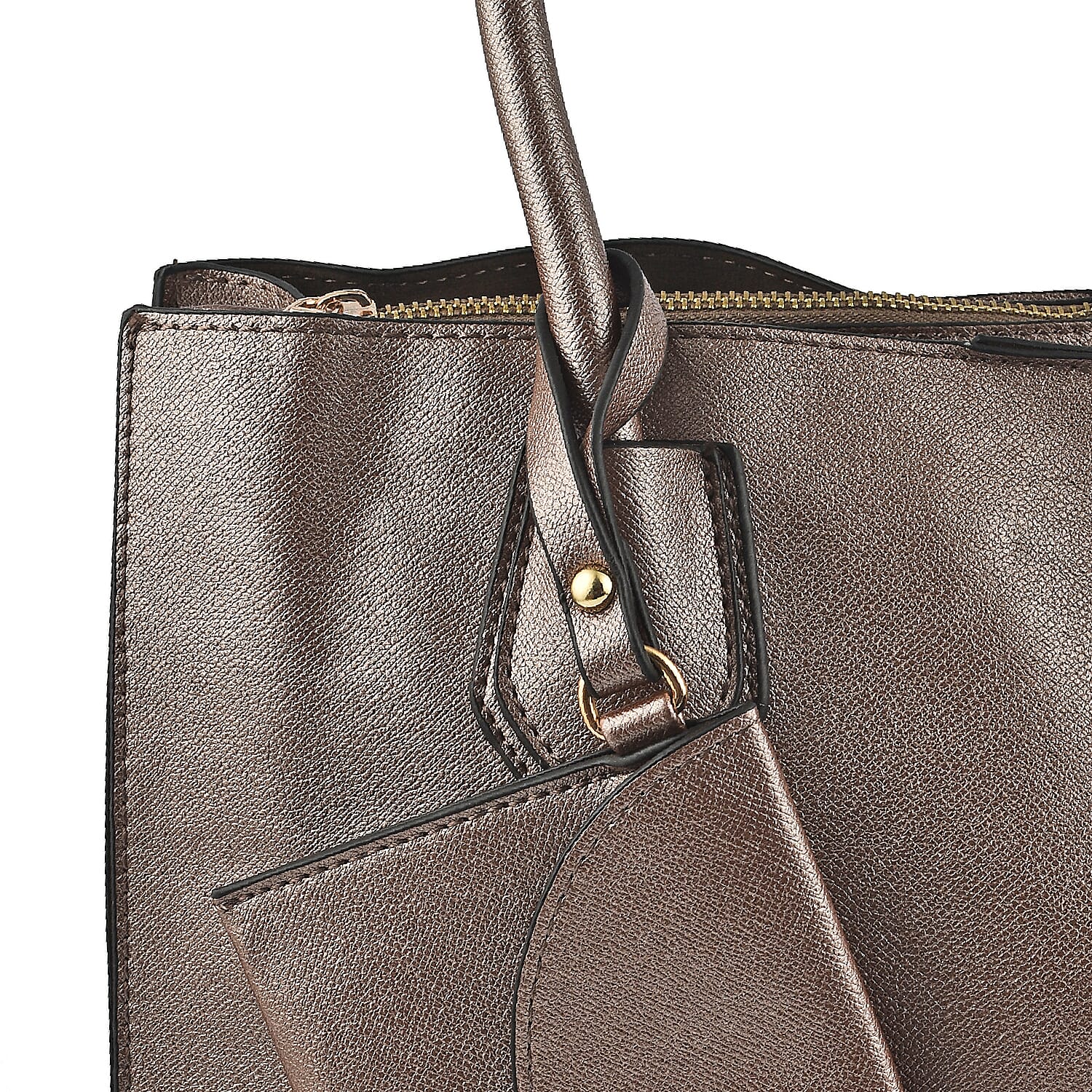 Faux Leather Tote Bag with Wristlet Wallet - Bronze