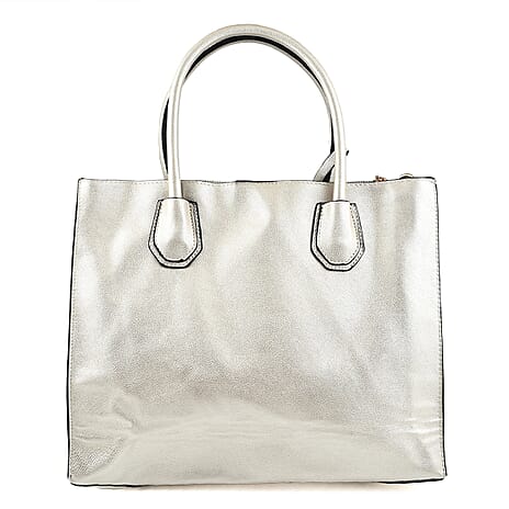 Faux Leather Tote Bag with Wristlet Wallet - Gold