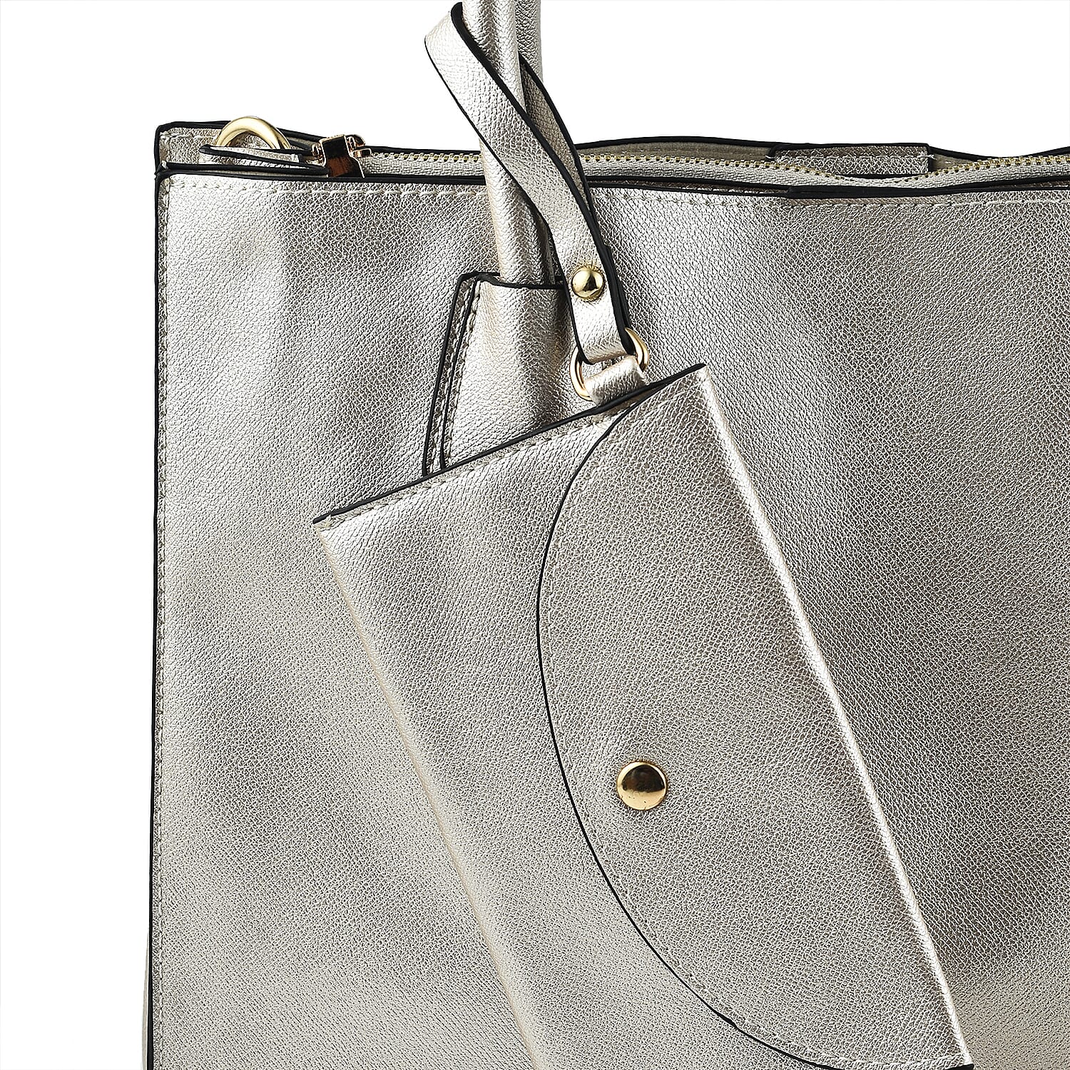Faux Leather Tote Bag with Wristlet Wallet - Gold