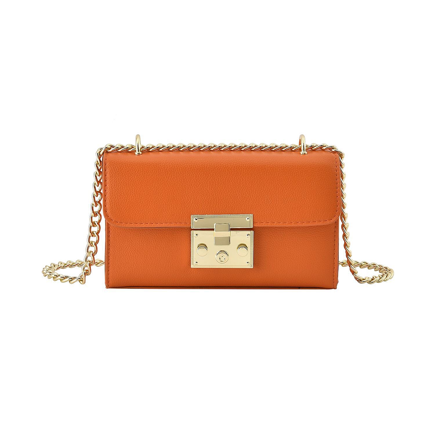 Solid Shoulder Bag with Squeeze Lock Shoulder Strap (Size 19x11x6 cm) - Orange