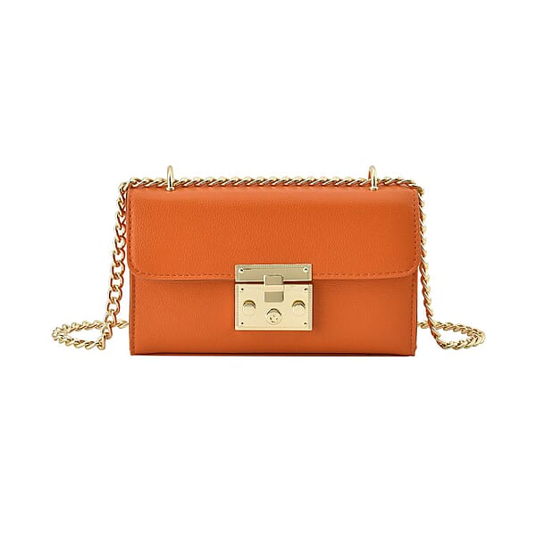 Solid Shoulder Bag with Squeeze Lock and Chain Strap White