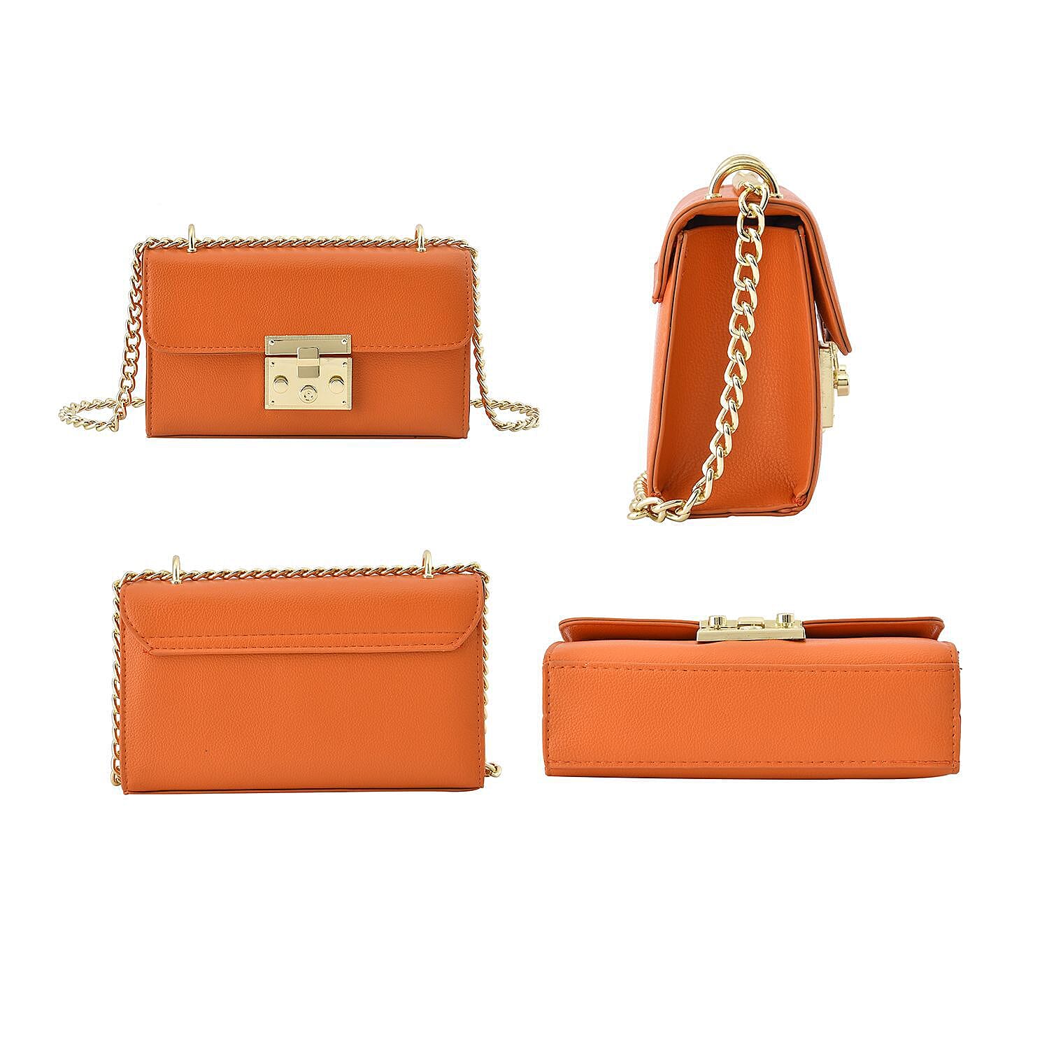 Solid Shoulder Bag with Squeeze Lock Shoulder Strap (Size 19x11x6 cm) - Orange