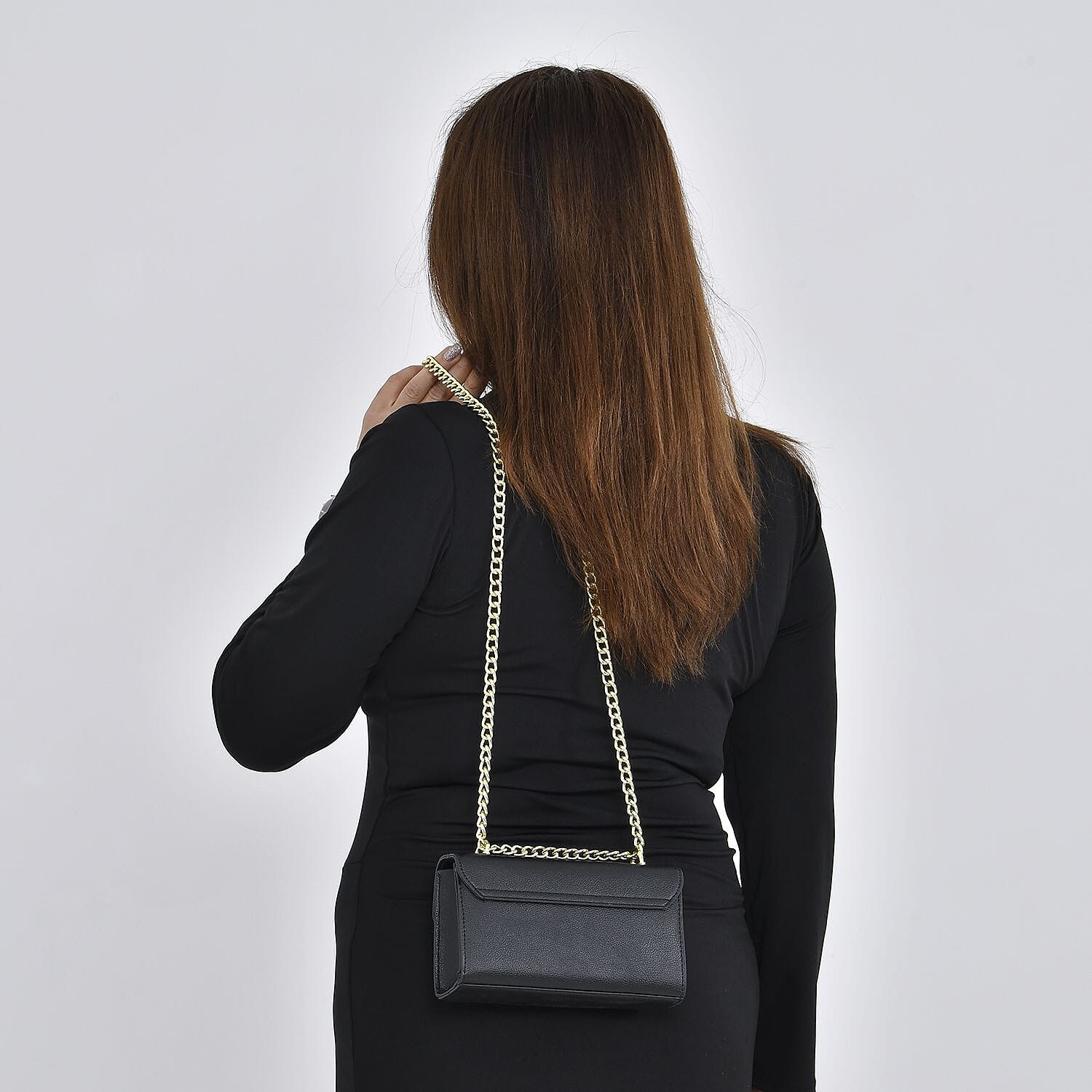 Solid Shoulder Bag with Squeeze Lock Shoulder Strap - Black