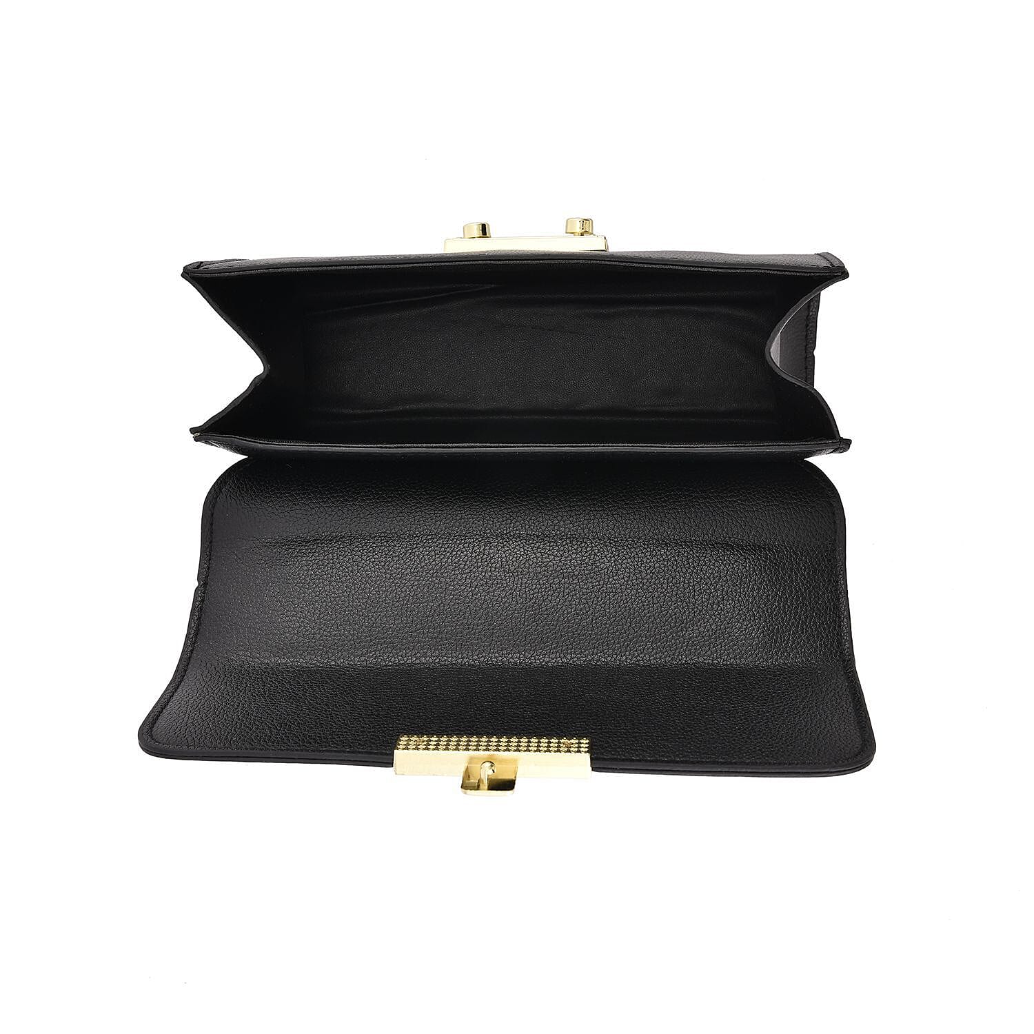 Solid Shoulder Bag with Squeeze Lock Shoulder Strap - Black