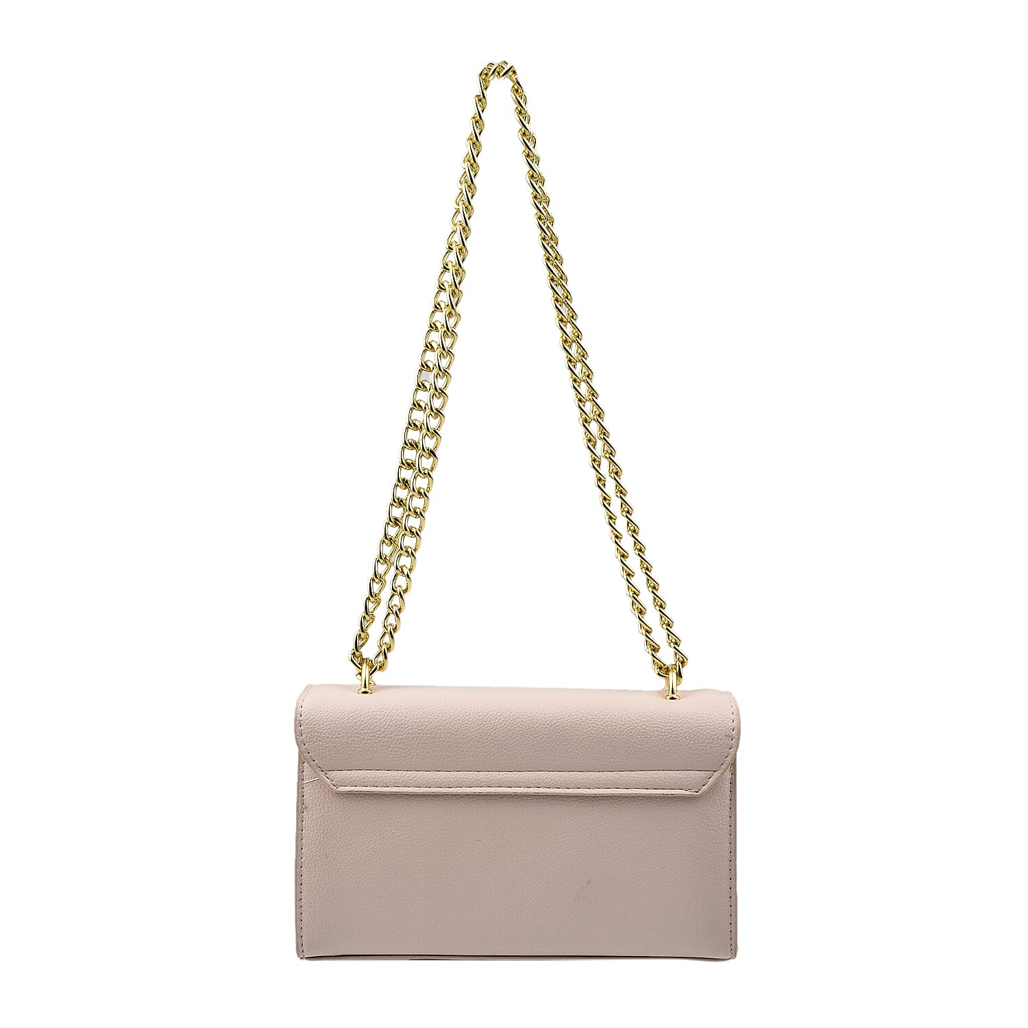 Solid Shoulder Bag with Squeeze Lock and Chain Strap - Light Pink