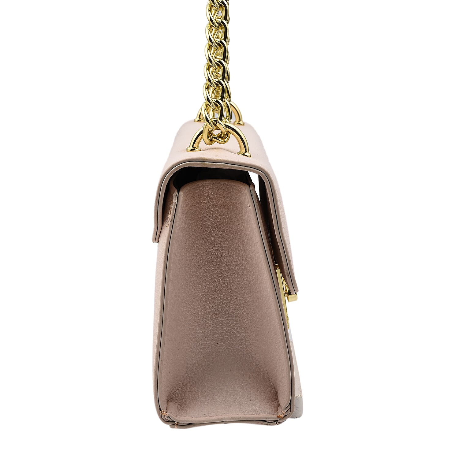 Solid Shoulder Bag with Squeeze Lock and Chain Strap - Light Pink