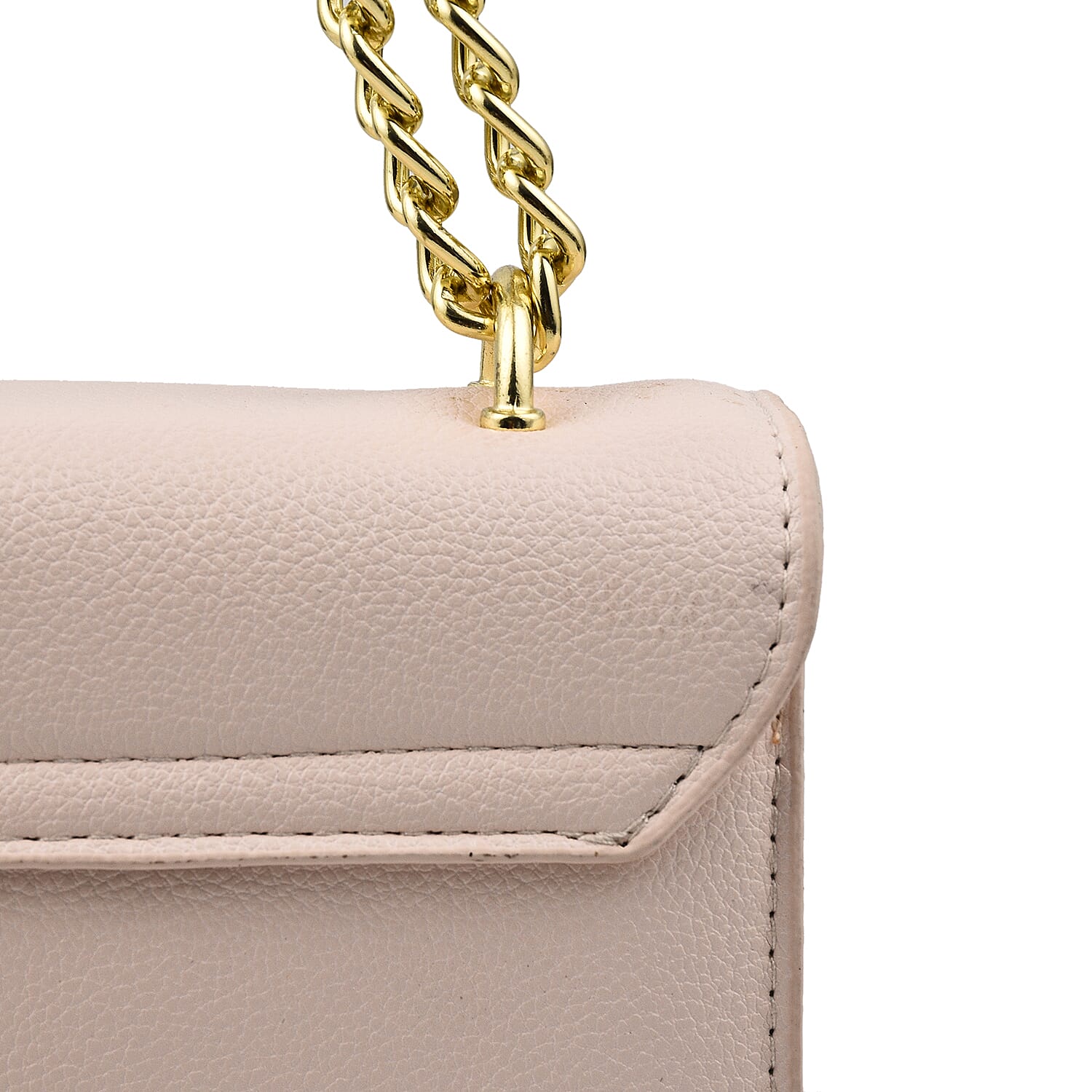 Solid Shoulder Bag with Squeeze Lock and Chain Strap - Light Pink