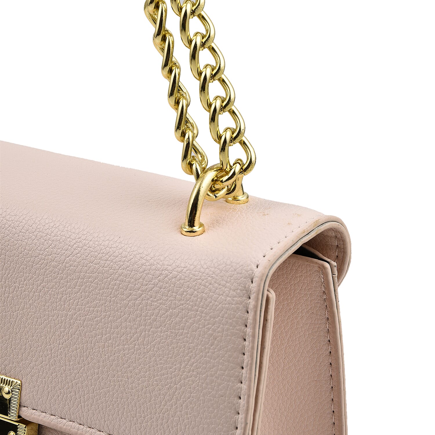 Solid Shoulder Bag with Squeeze Lock and Chain Strap - Light Pink