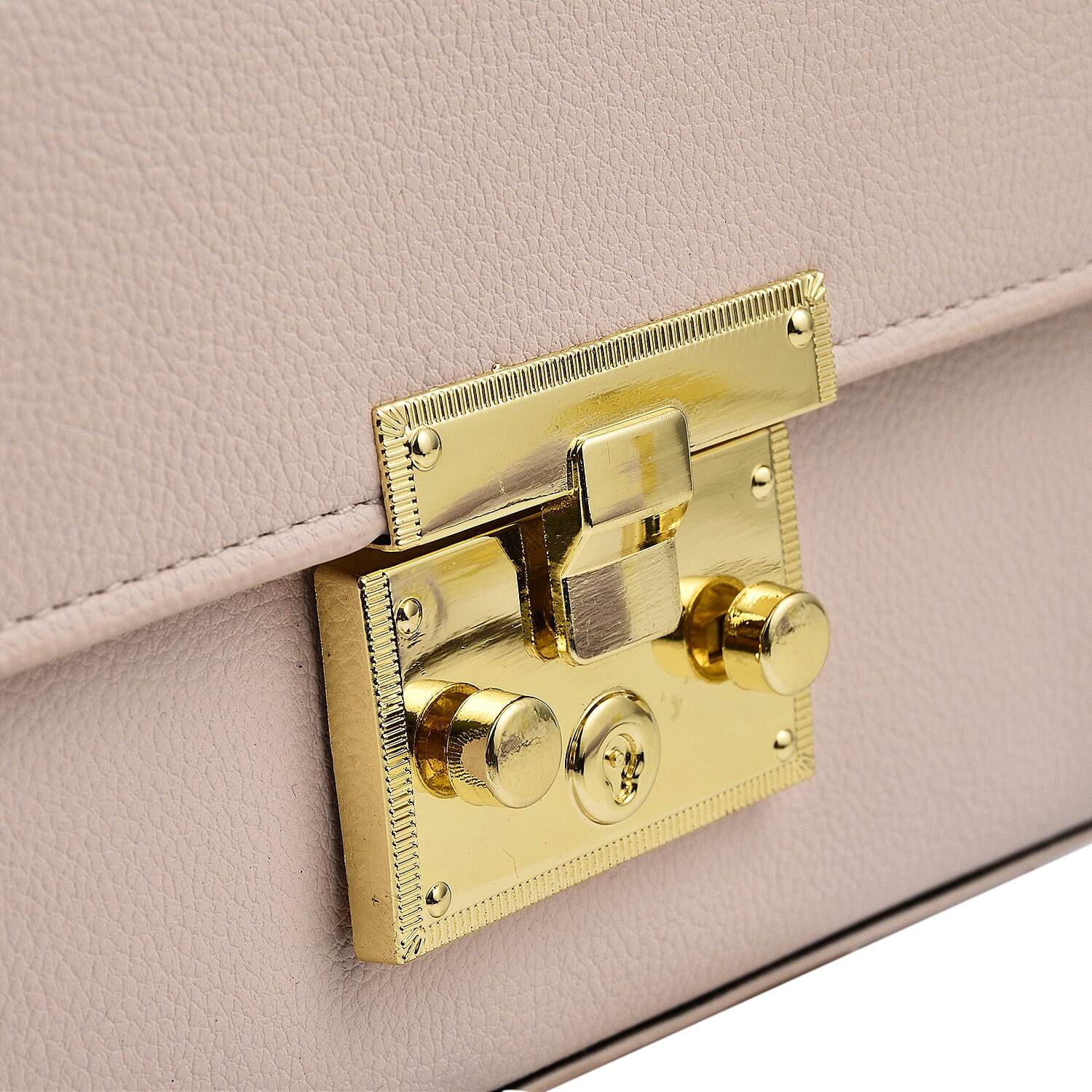 Solid Shoulder Bag with Squeeze Lock and Chain Strap - Light Pink