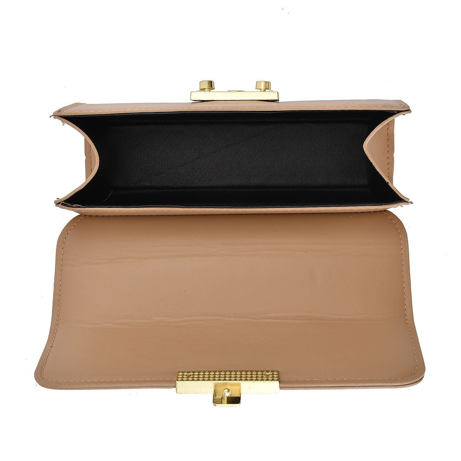 Solid Shoulder Bag with Squeeze Lock and Chain Strap - Nude