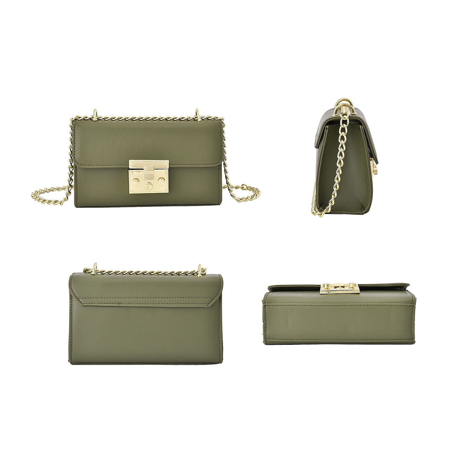 Solid Shoulder Bag with Squeeze Lock Shoulder - Olive