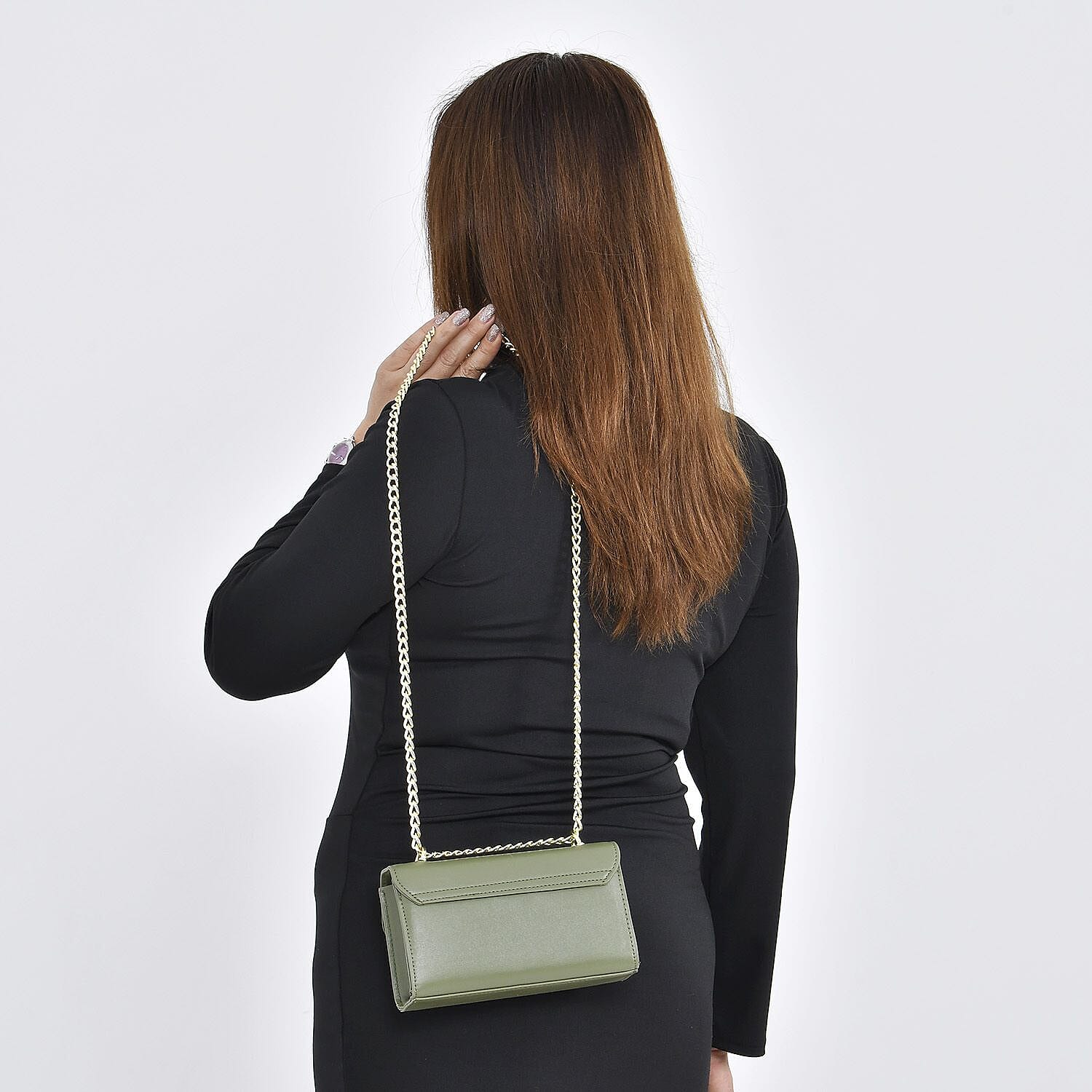 Solid Shoulder Bag with Squeeze Lock Shoulder - Olive