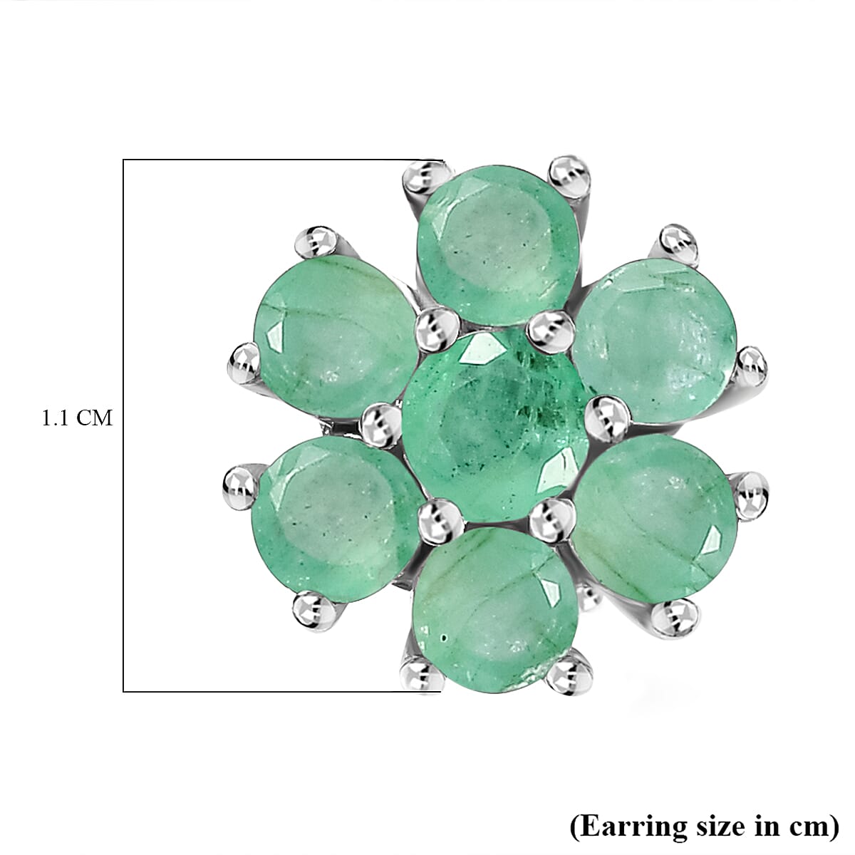 Zambian Emerald Floral Stud Earrings (With Push Back) in Platinum Overlay Sterling Silver 1.474 Ct.