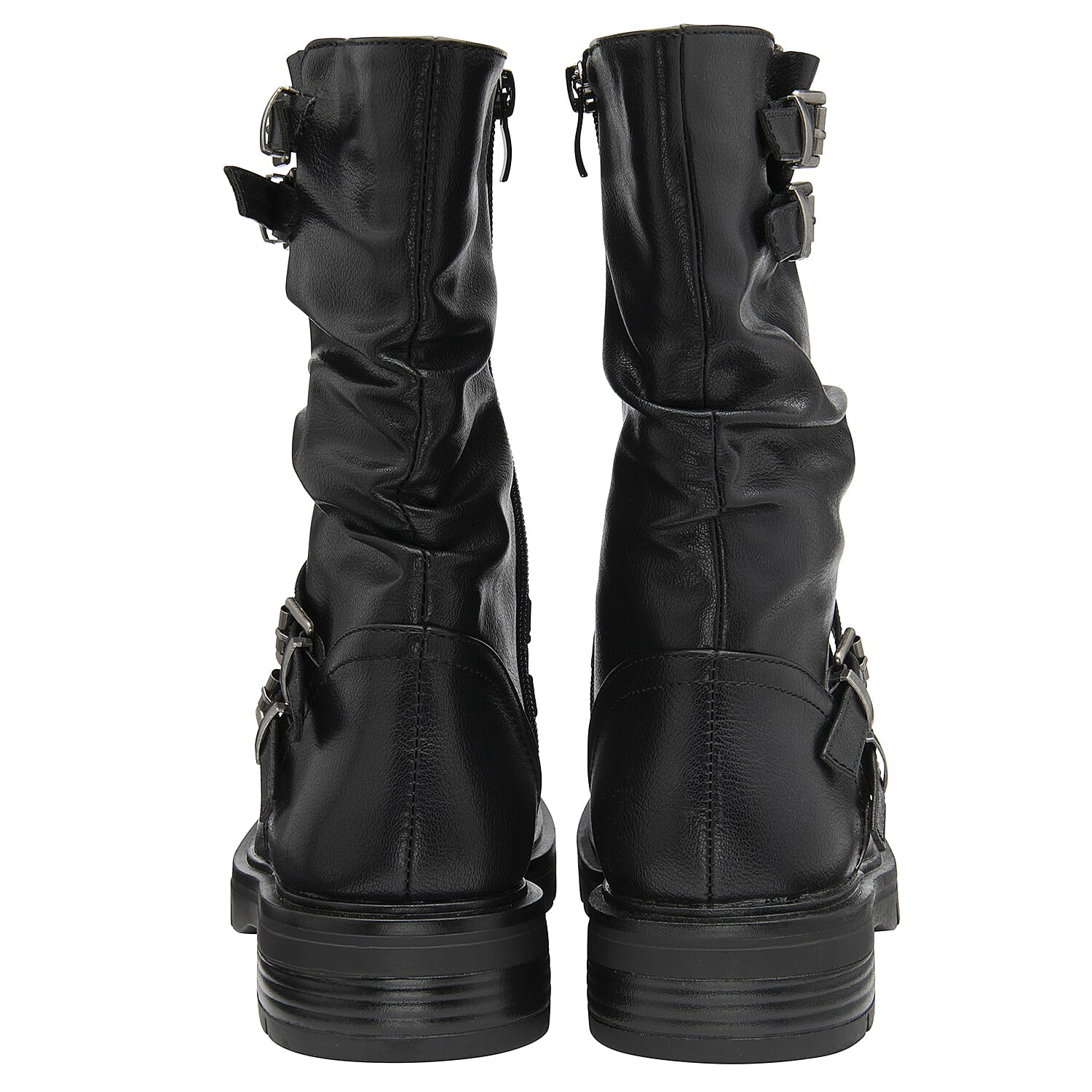 RAVEL Calf Slouch Boots with Inside Zip and Buckles (Size 3) - Black