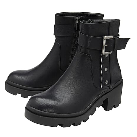 RAVEL Viola Ankle Boots with Inside Zip and Buckle (Size 7) - Black