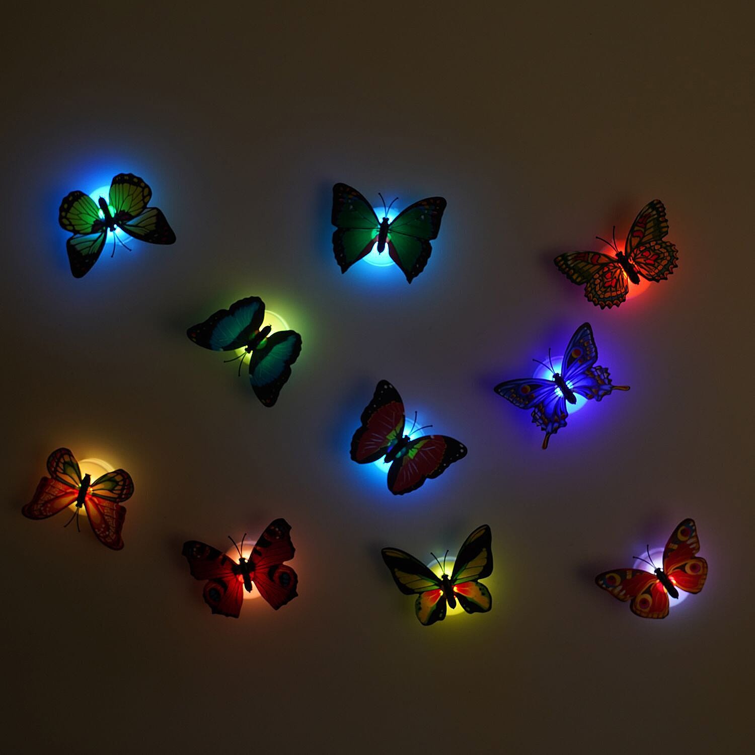 Set of 10 - LED Colourful Butterfly Lights with Batteries