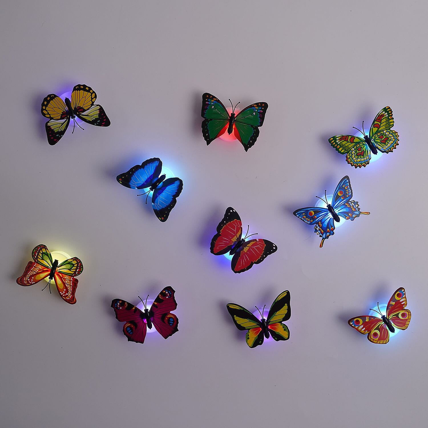 Set of 10 - LED Colourful Butterfly Lights with Batteries