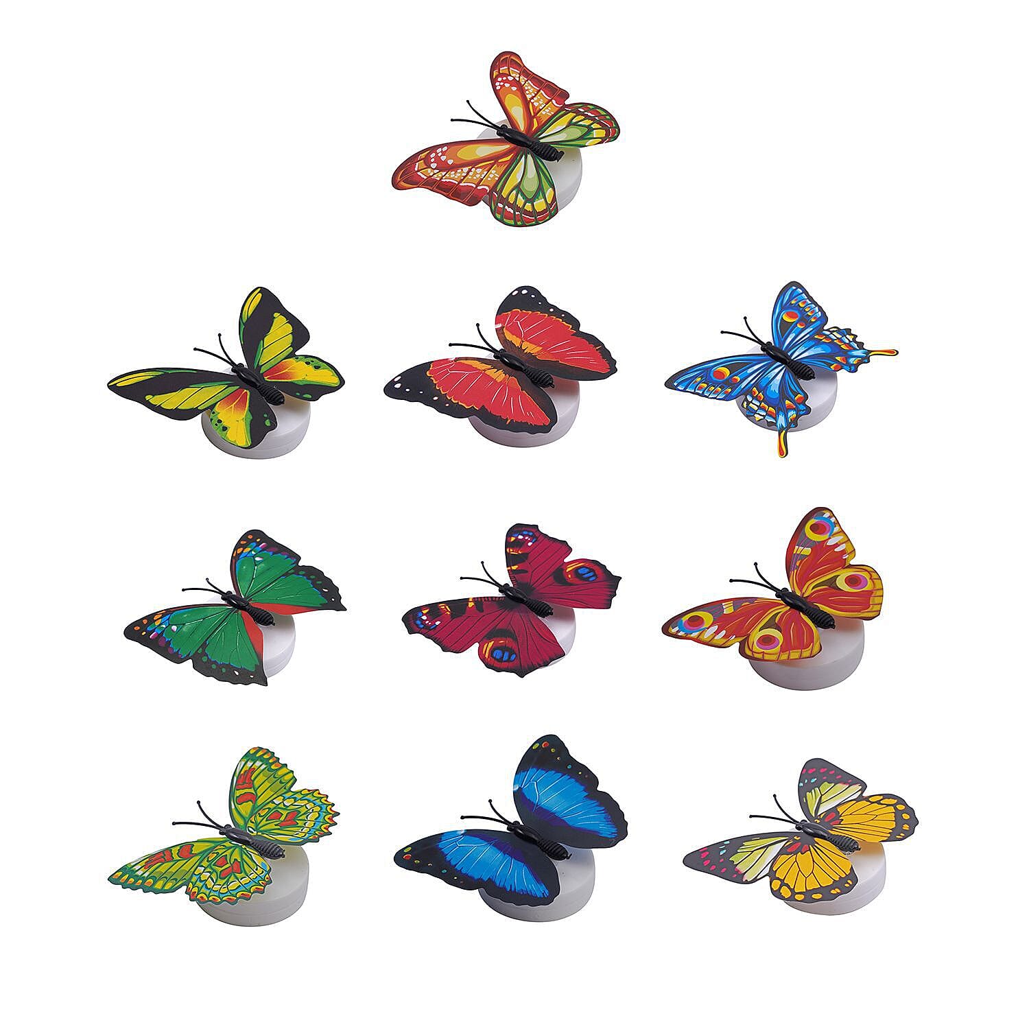 Set of 10 - LED Colourful Butterfly Lights with Batteries