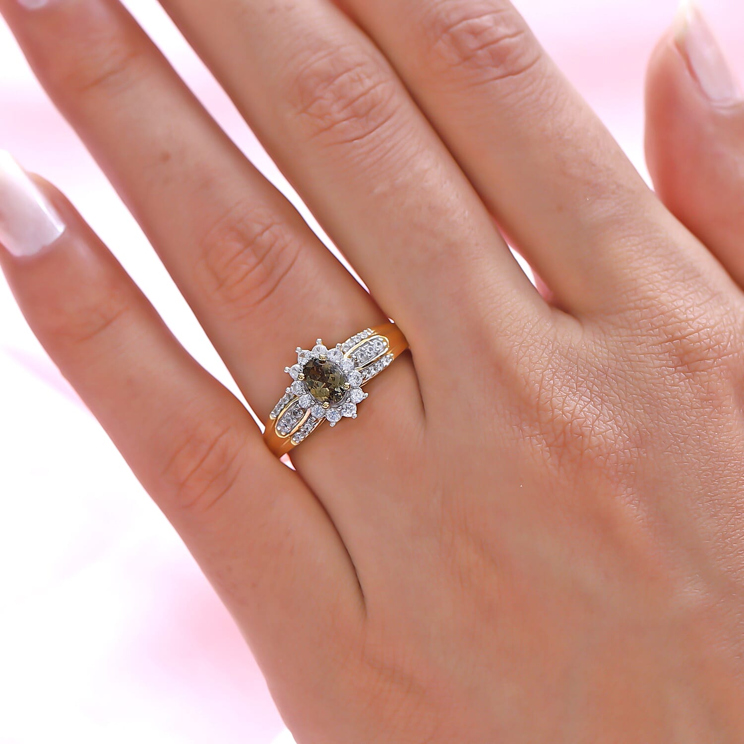 Natural Golden Tanzanite and Natural Cambodian Zircon Ring in 18K Vermeil Yellow Gold Overlay Sterling Silver 1.060 Ct.