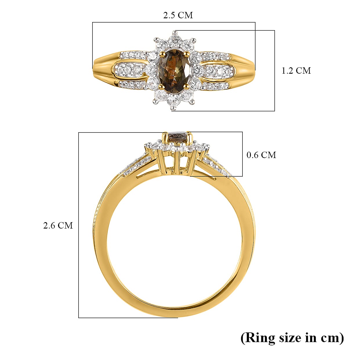 Natural Golden Tanzanite and Natural Cambodian Zircon Ring in 18K Vermeil Yellow Gold Overlay Sterling Silver 1.060 Ct.
