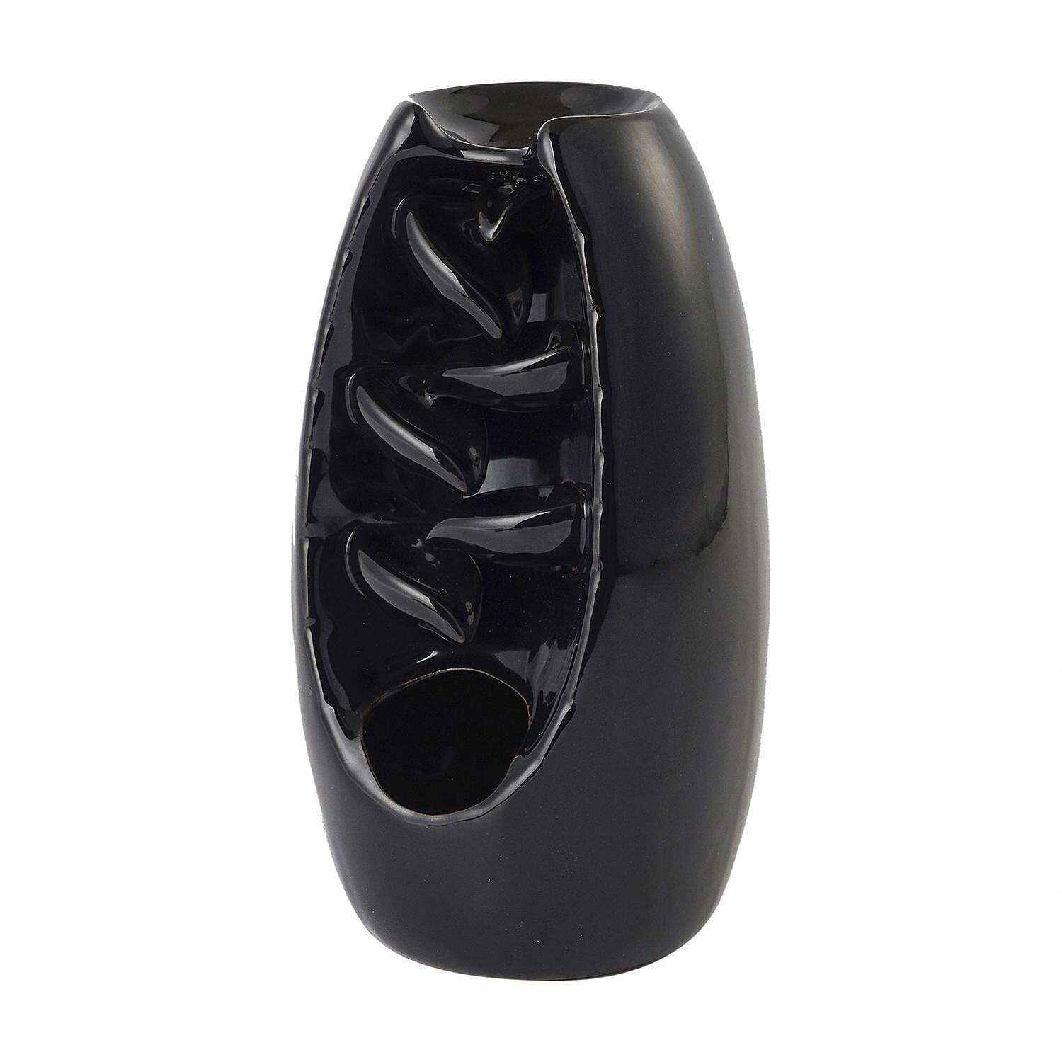 Ceramic Backflow Incense Holder with 120 Incense Cones, 30 sticks, Tweezer and Base - Black