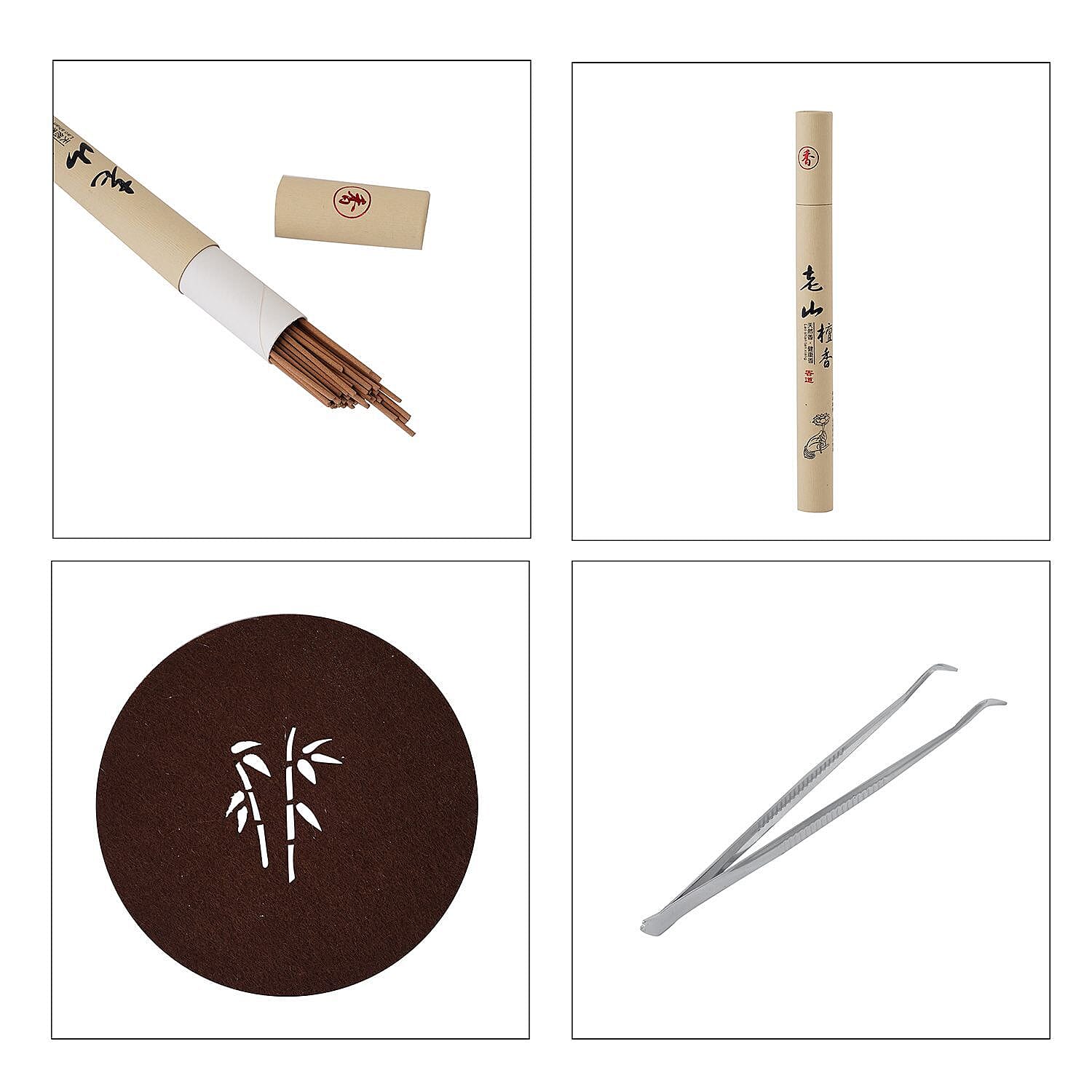 Ceramic Backflow Incense Holder with 120 Incense Cones, 30 sticks, Tweezer and Base - Black