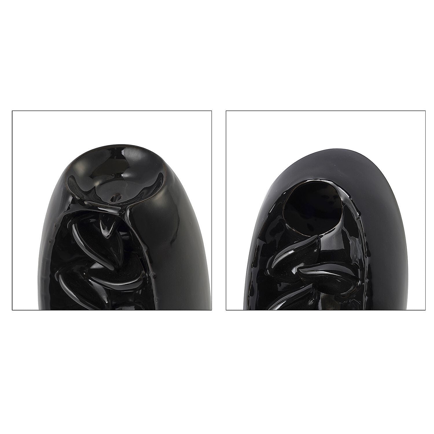 Ceramic Backflow Incense Holder with 120 Incense Cones, 30 sticks, Tweezer and Base - Black