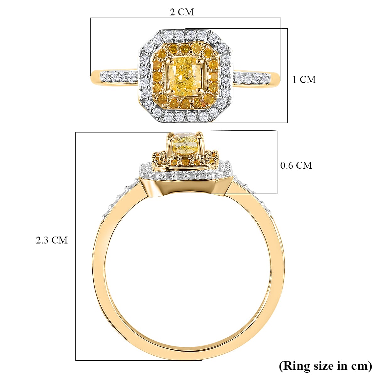 9K Yellow Gold SGL Certified Natural Yellow Diamond and White Diamond (G-H) Halo Ring 0.50 Ct.