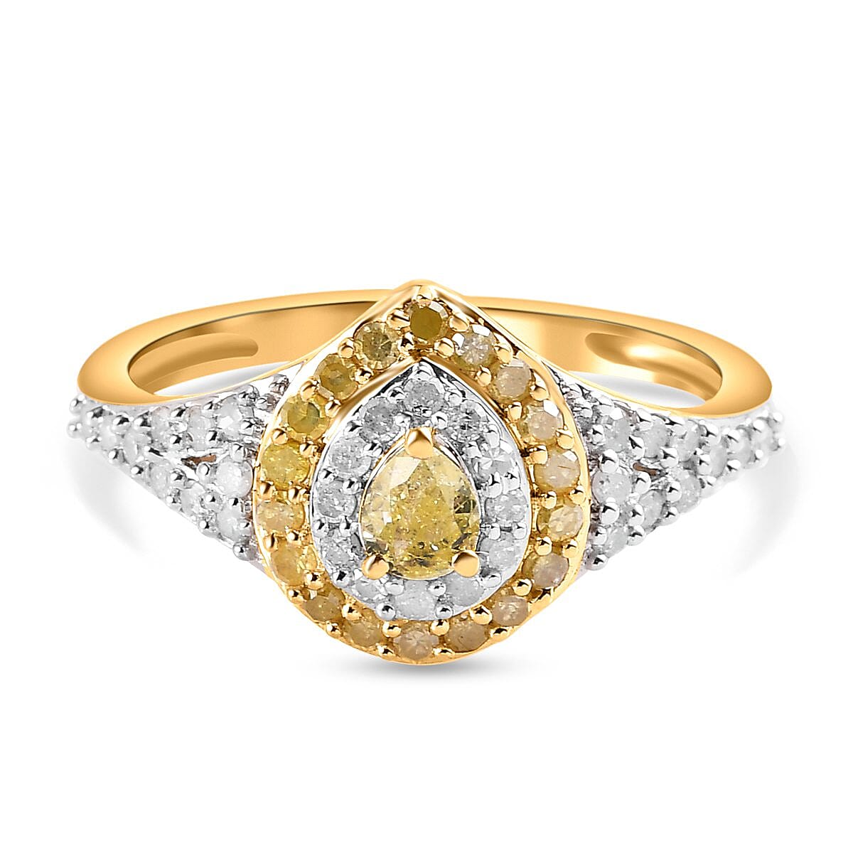 9K Yellow Gold SGL Certified Natural Yellow and White Diamond (G-H) Cluster Ring 0.75 Ct.