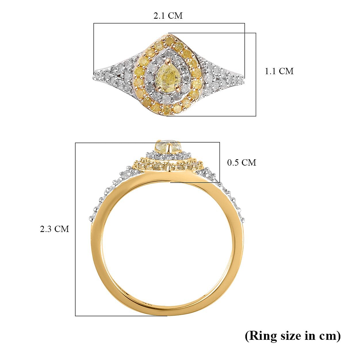 9K Yellow Gold SGL Certified Natural Yellow and White Diamond (G-H) Cluster Ring 0.75 Ct.