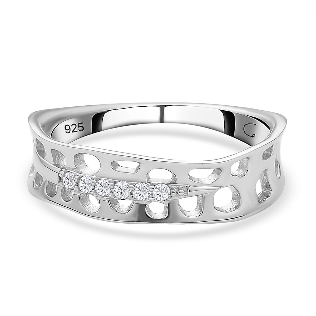 RACHEL GALLEY Shooting Star Collection - Moissanite Lattice Band Ring in Rhodium Overlay Sterling Silver