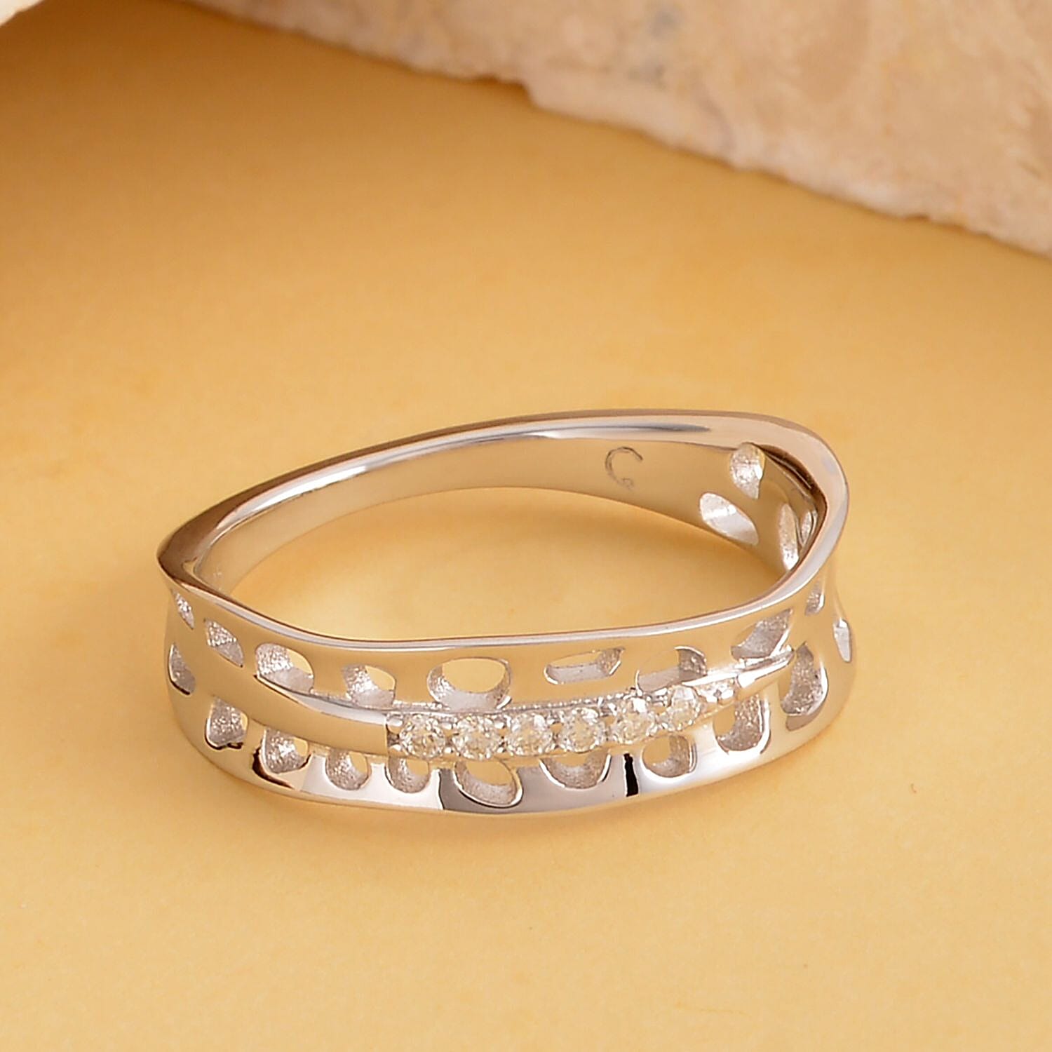 RACHEL GALLEY Shooting Star Collection - Moissanite Lattice Band Ring in Rhodium Overlay Sterling Silver