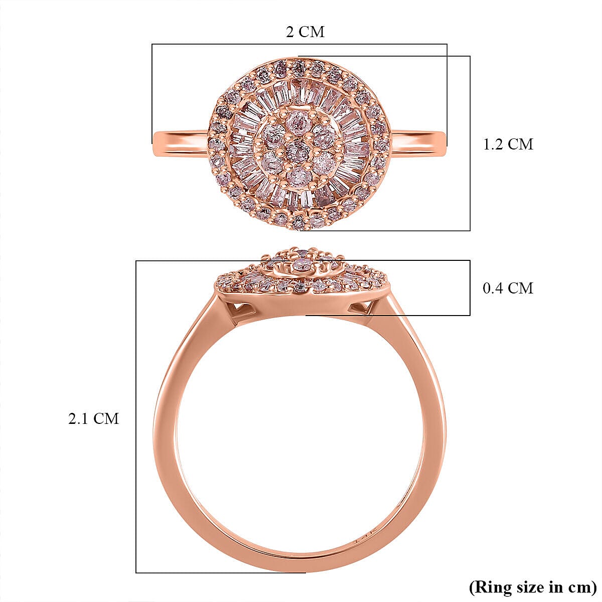 14K Rose Gold SGL Certified Pink Diamond Cluster Ring 0.50 Ct