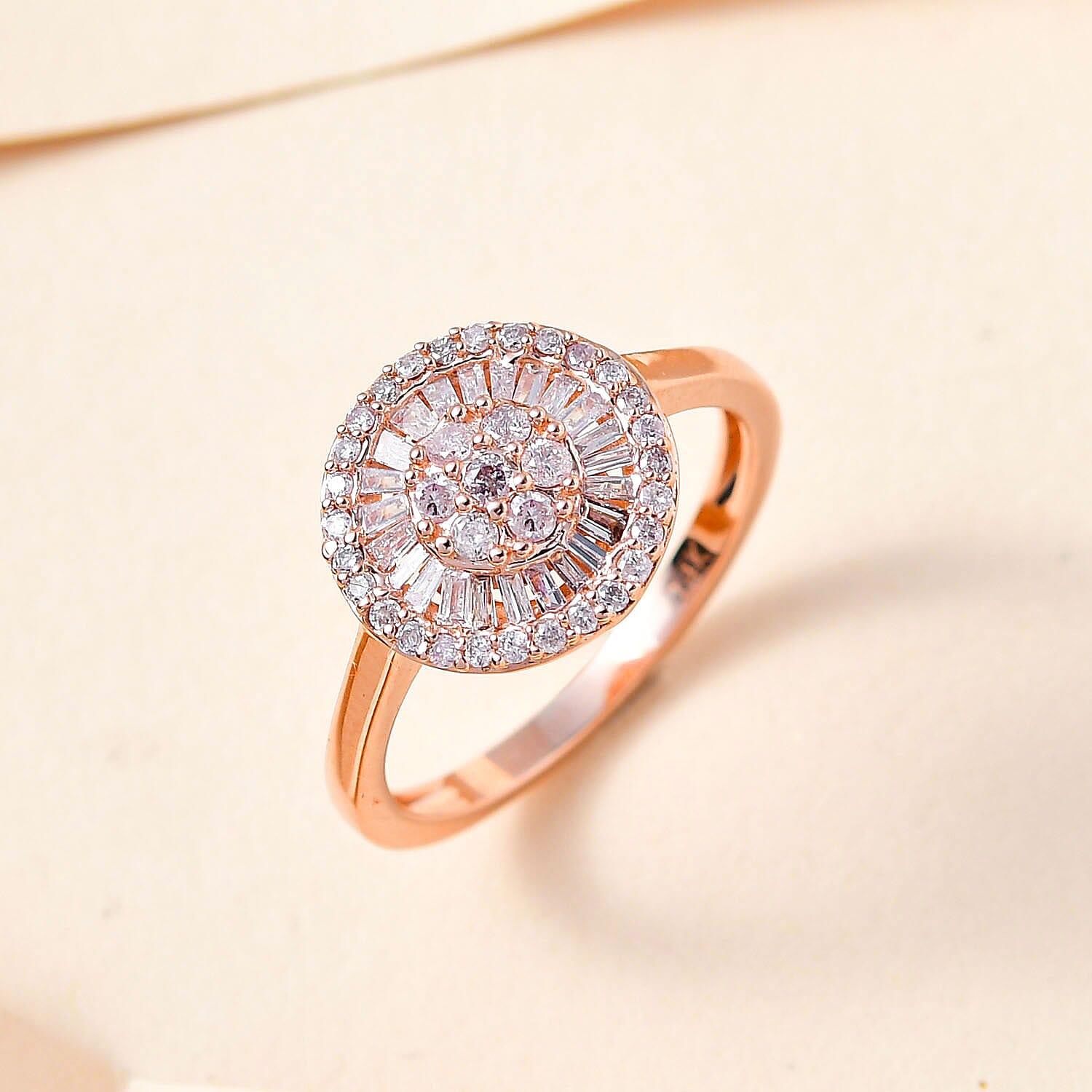 14K Rose Gold SGL Certified Pink Diamond Cluster Ring 0.50 Ct