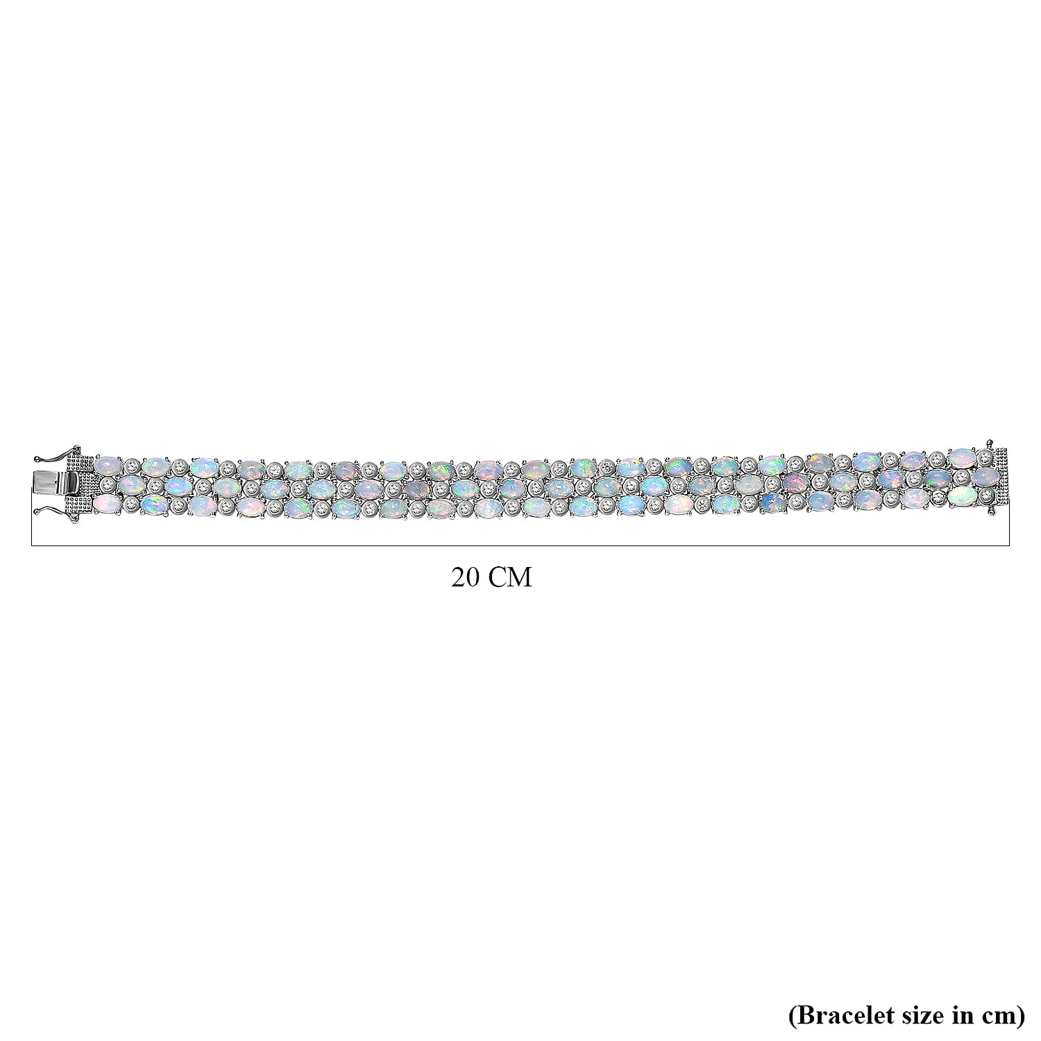 Ethiopian Welo Opal and Natural Cambodian Zircon Bracelet (Size - 7.5) in Platinum Overlay Sterling Silver 20.69 Ct, Silver Wt. 26.00 Gms.
