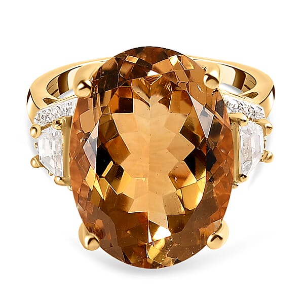 Citrine and Natural Cambodian Zircon Ring in 18K Vermeil Yellow Gold