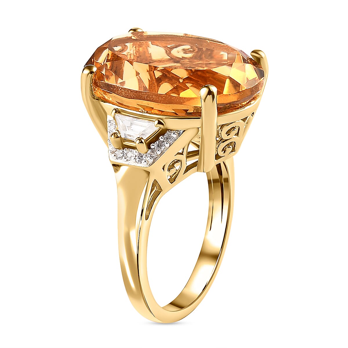 Citrine and Natural Cambodian Zircon Ring in 18K Vermeil Yellow Gold Plated Sterling Silver 13.05 Ct.