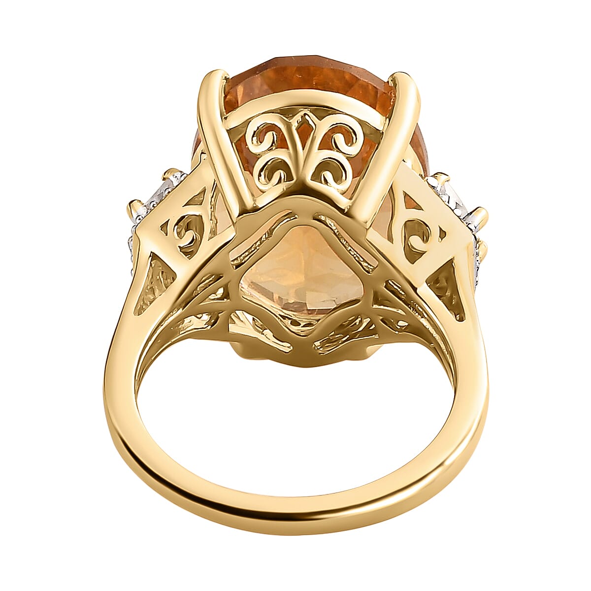 Citrine and Natural Cambodian Zircon Ring in 18K Vermeil Yellow Gold Plated Sterling Silver 13.05 Ct.