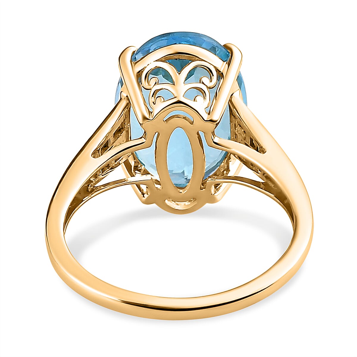 9K Yellow Gold Marambaia Electric Blue Topaz and Diamond Ring 7.68 Ct.