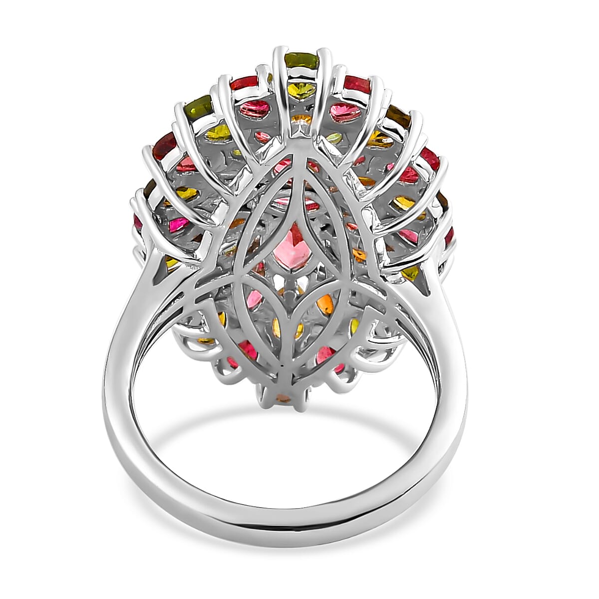 Multi -Tourmaline Cluster Ring in Platinum Overlay Sterling Silver 4.40 Ct.