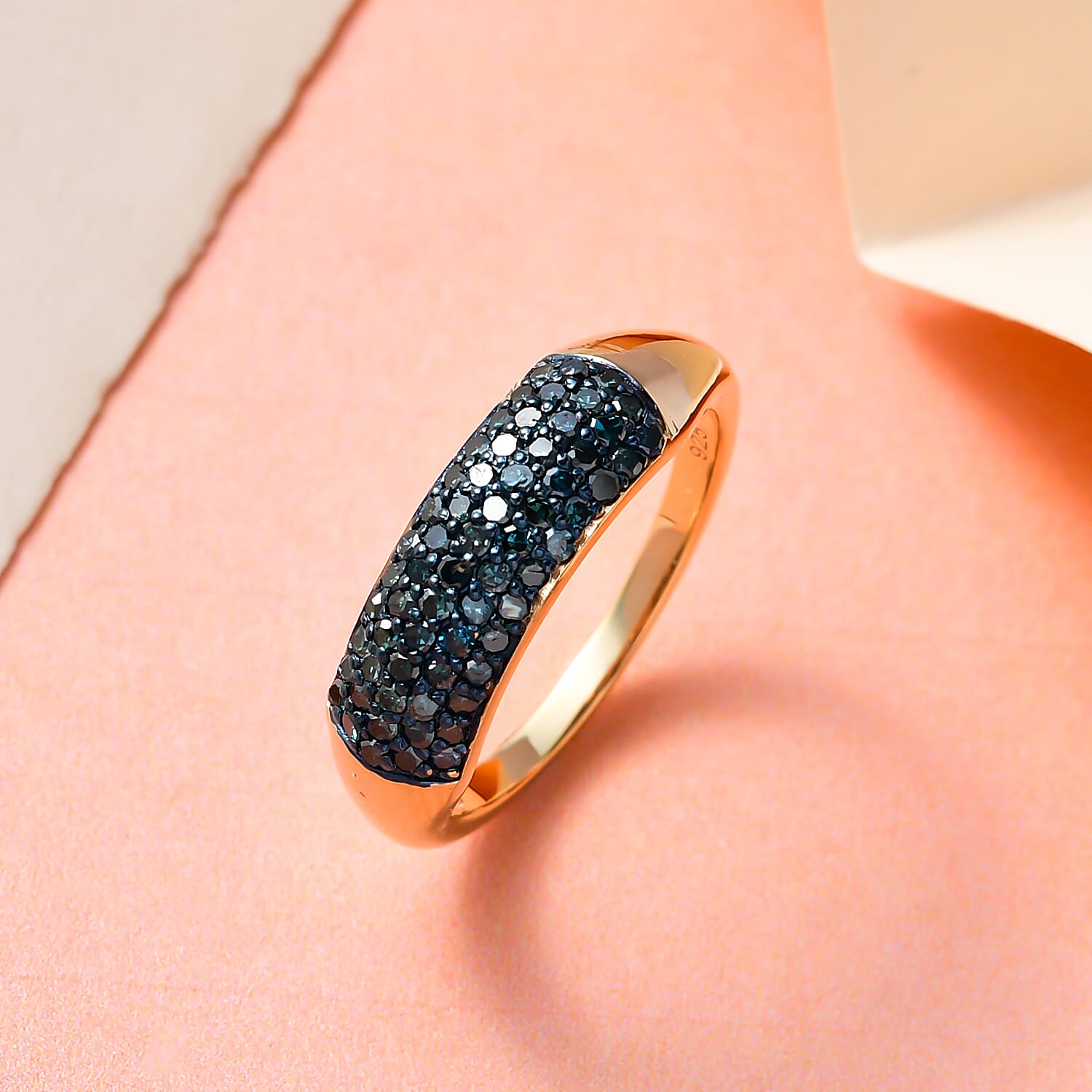 Blue Diamond Ring in 18K Vermeil Yellow Gold Overlay Sterling Silver 0.50 Ct.