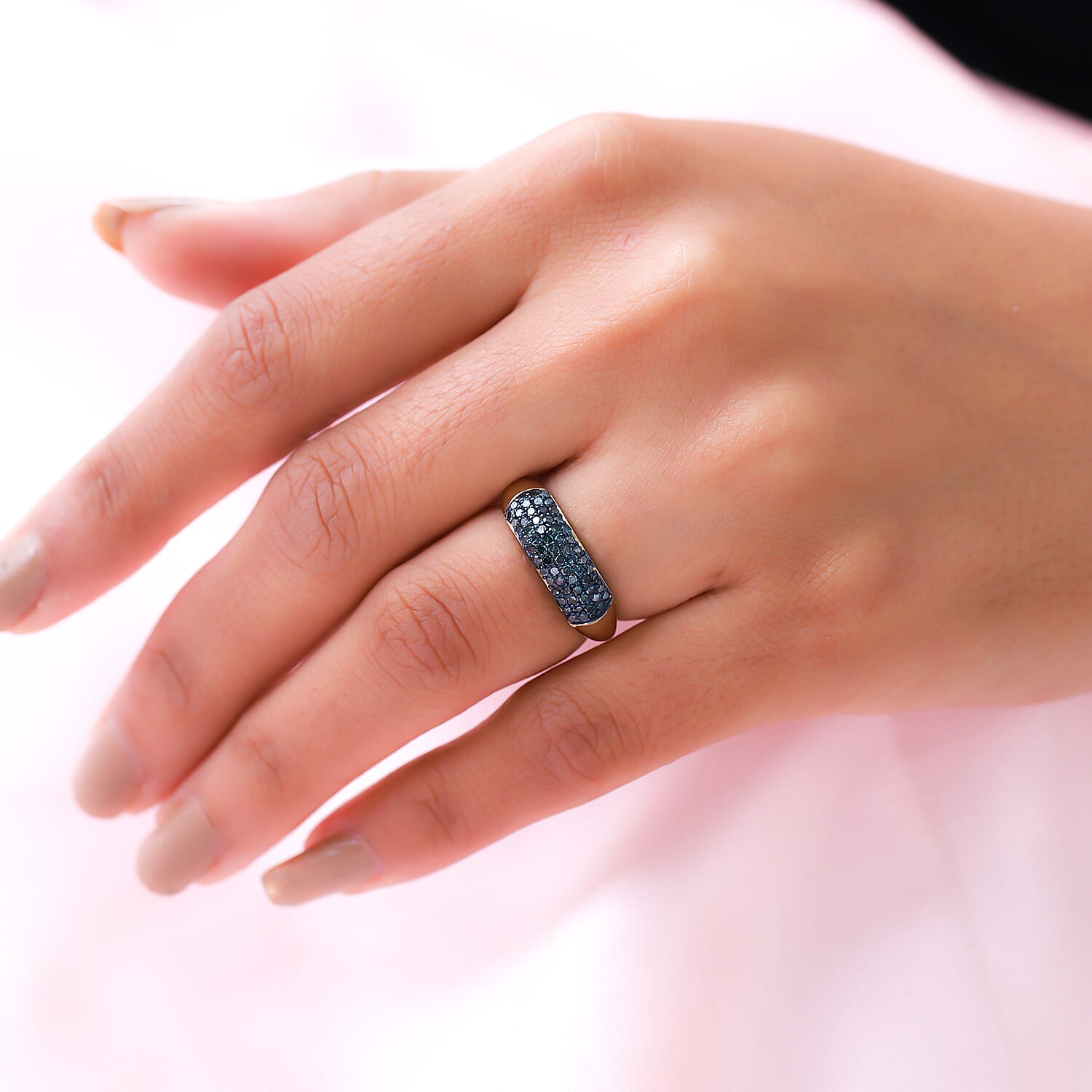 Blue Diamond Ring in 18K Vermeil Yellow Gold Overlay Sterling Silver 0.50 Ct.