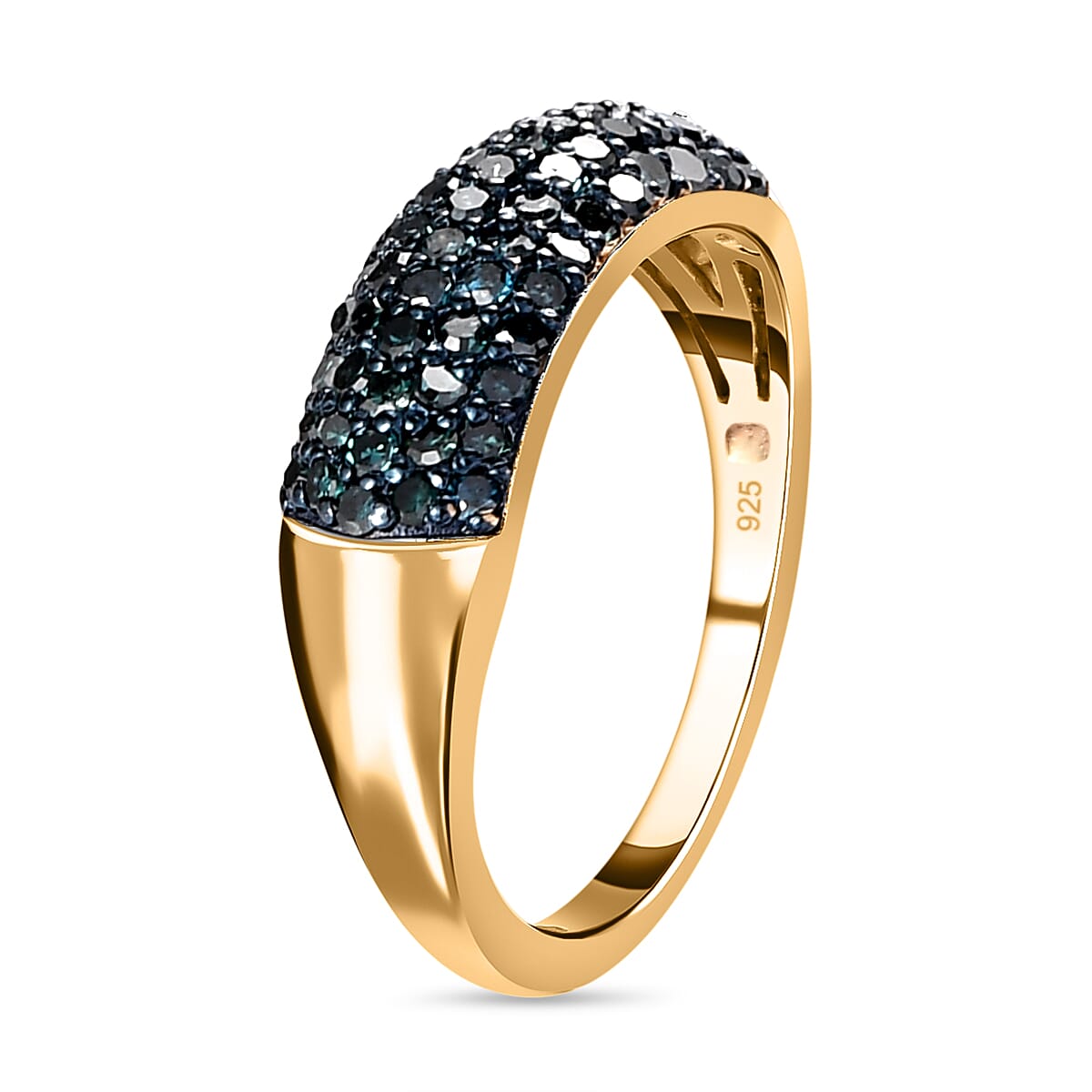 Blue Diamond Ring in 18K Vermeil Yellow Gold Overlay Sterling Silver 0.50 Ct.